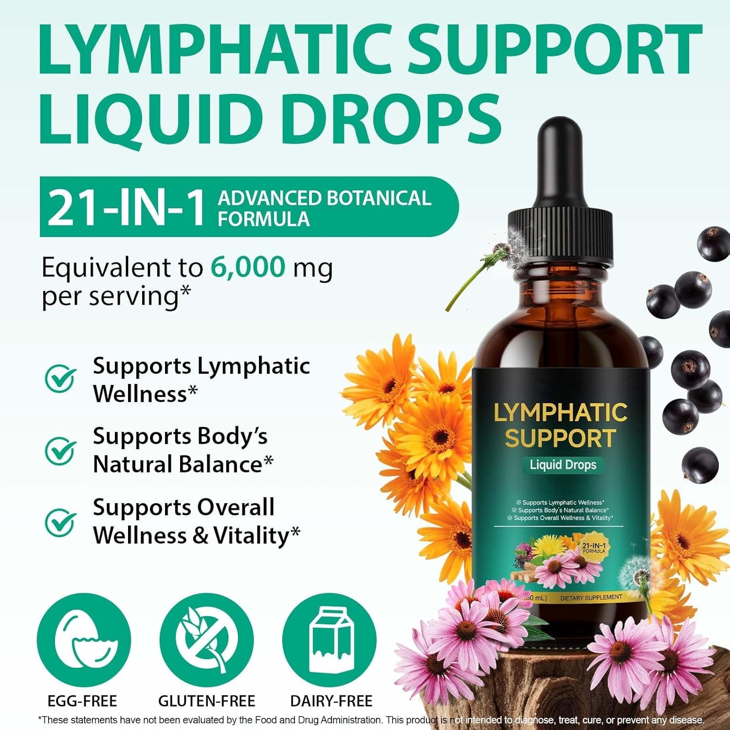Lymphatic Drainage Drops, Support Supplement with Echinacea, Dandelion, Elderberry, Cleavers, Astragalus, Burdock & More, 2 FL OZ - Natural Lymphatic Cleanse & Immune Support