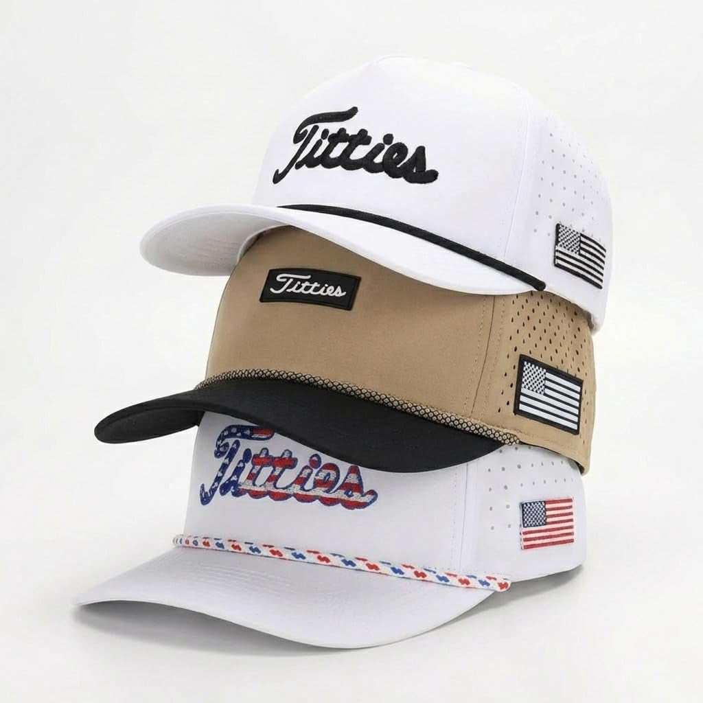 Titties Golf Hat - Funny Golf Hat, Titties Hat - Funny American Hat - Men'S Gifts (Cotton, White-Black)