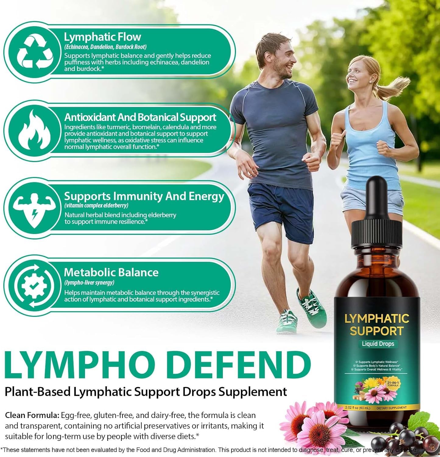 Lymphatic Drainage Drops, Support Supplement with Echinacea, Dandelion, Elderberry, Cleavers, Astragalus, Burdock & More, 2 FL OZ - Natural Lymphatic Cleanse & Immune Support