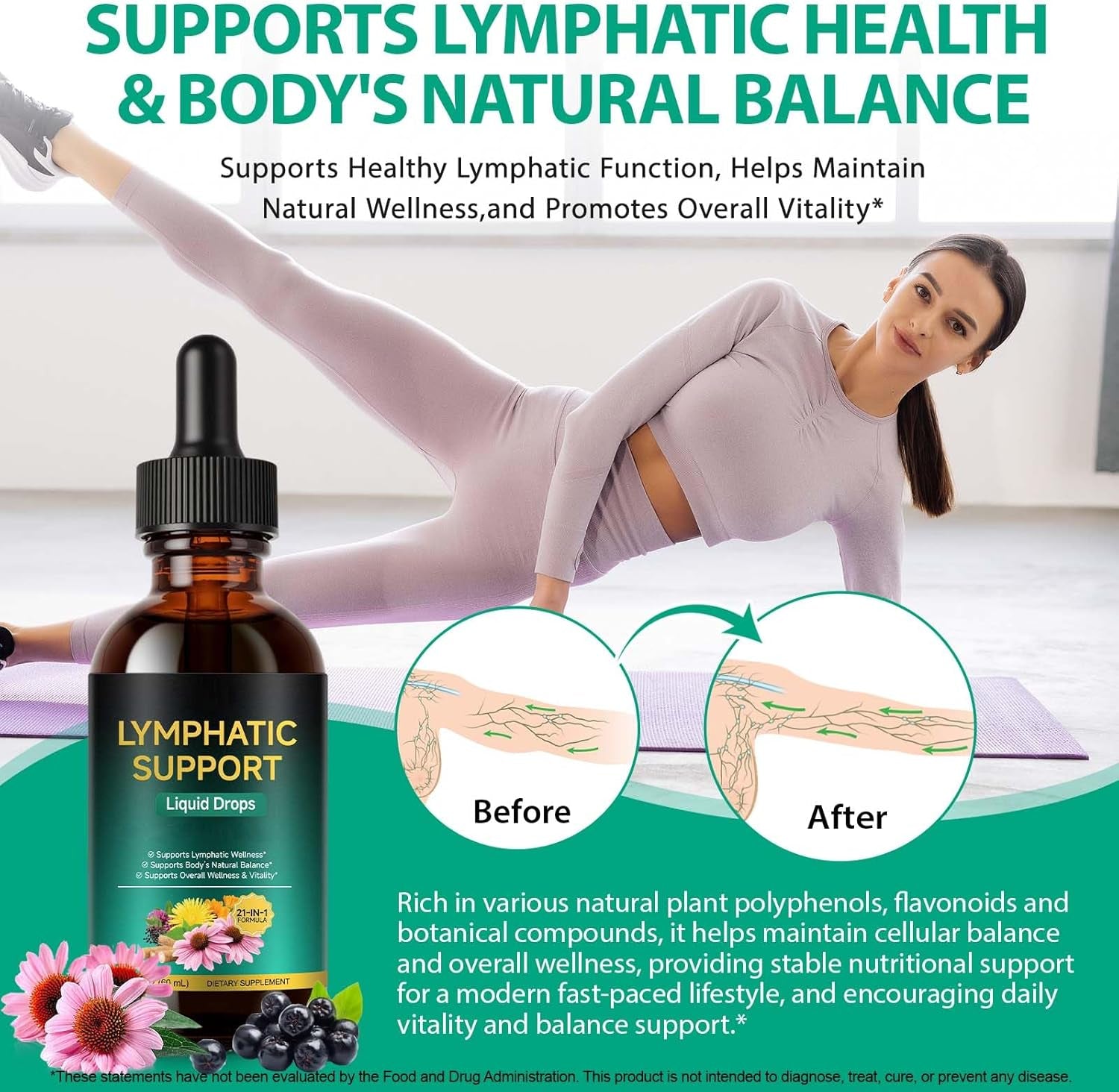 Lymphatic Drainage Drops, Support Supplement with Echinacea, Dandelion, Elderberry, Cleavers, Astragalus, Burdock & More, 2 FL OZ - Natural Lymphatic Cleanse & Immune Support